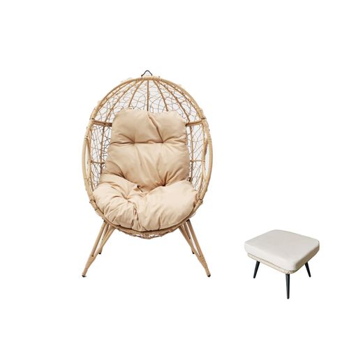 Ensemble D'extérieur : Fauteuil Suspendu Effet Rotin Et Repose-Pieds Avec Coussin Beige Jane