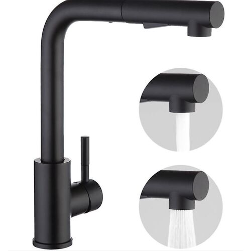 Mitigeur de cuisine avec douchette extractible, levier unique, rotation à 360°, 2 modes de pulvérisation Robinet d'évier de cuisine, noir, 35,5 * 28,4 * 5,2 cm