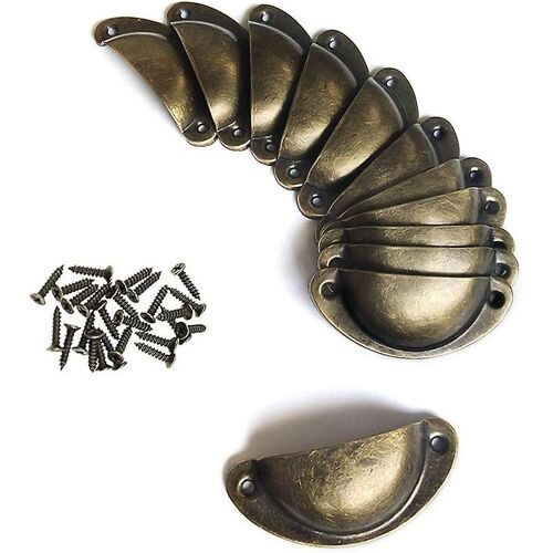 Lot de 12 poignées vintage en laiton, style coquillage, pour porte d'armoire, tiroir, boutons de porte courbés en fer (24 vis)