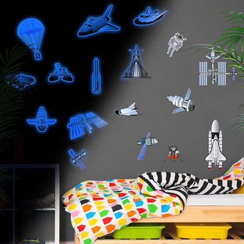 Étoiles phosphorescentes pour plafond, stickers muraux galaxie, fusée, vaisseau spatial, pour chambre d'enfant, salle de jeux, garçons, tout-petits