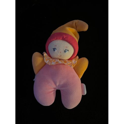 Doudou Bébé Hochet Orange Rose Collerette Vichy Corolle 19 Cm