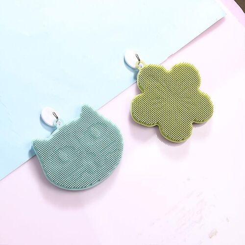 Lot de 3 brosses à récurer en silicone en forme de chat, multi-usages, réutilisables, pour la vaisselle de cuisine