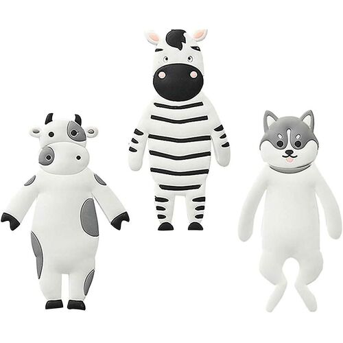 Lot de 3 crochets décoratifs en vinyle et fer pour animaux, mignons, vache, zèbre, chien, aimants pour réfrigérateur, cintres pour manteaux, écharpes, sacs, clés.