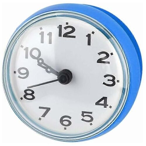 (Bleu) Mini horloge murale étanche avec ventouses pour salle de bain, cuisine, salon, chambre à coucher