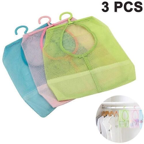 Lot de 3 paniers de rangement pour pinces à linge avec crochets de suspension, filet de rangement portable multifonctionnel pour salle de bain, armoire, panier à linge