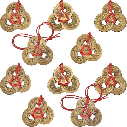 Pièces De Fortune Chinoises Feng Shui, Pièces Traditionnelles Avec Fil Rouge Pour La Richesse Et Le Succès, 5 Styles (10 Pièces)