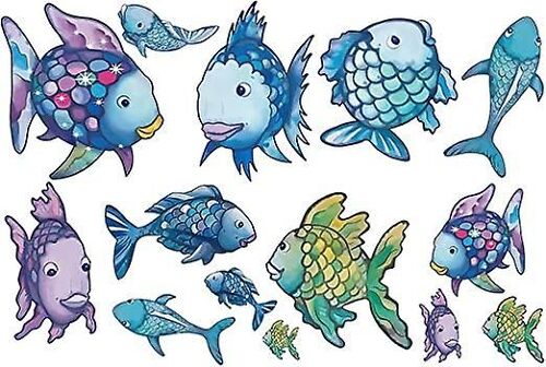Un ensemble d'autocollants muraux Rainbow Fish Wall Decals Décoration murale Autocollant amovible pour salle de bain Chambre d'enfant