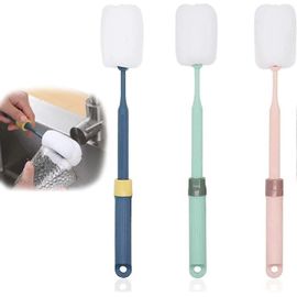 Lot De 3 Éponges De Nettoyage Pour Verres, Brosses Pour Biberons, Brosses En Mousse Avec Manche Long Réglable, Matériaux Sûrs Et Non Toxiques Pour Biberons Et Vins