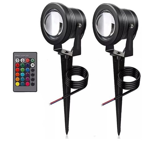 Lot De 2 Lampes De Pelouse Rvb Avec Prise De Terre, 10 W, Noires, 12 V, Étanches, Pour Jardin Et Paysage