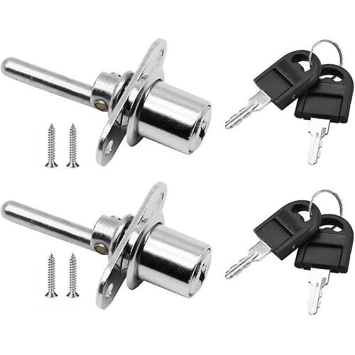 Lot de 2 serrures de porte et tiroir avec clé pour serrure à piston de meuble, diamètre 16 mm, longueur 61 mm (argent)