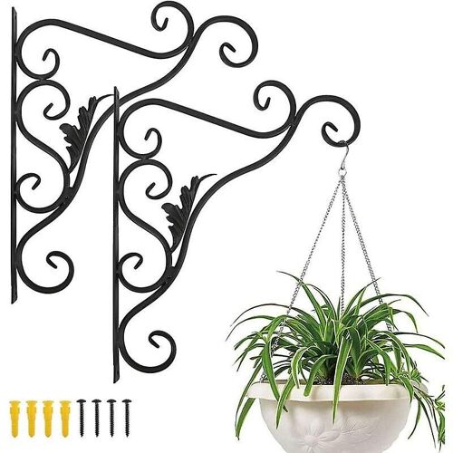 Support mural pour plantes de balcon, lot de 2, forme de feuille européenne rétro, crochet de suspension en fer forgé, pour lanternes de panier avec vis, décoration extérieure pour G