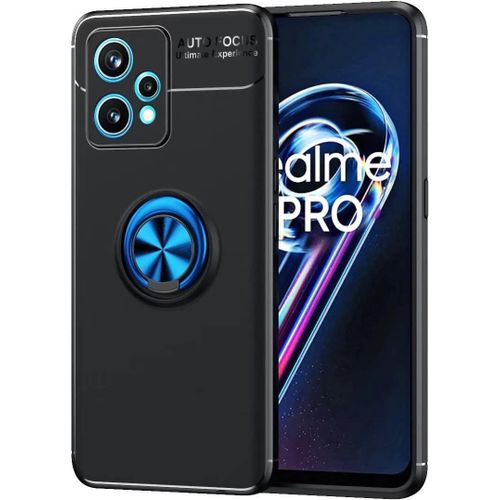 Compatible Avec Oppo Realme 9 Pro Coque, 360 Degres Protection Bumper + Verre Trempé, Coque Avec Anneau Support Cover Skin Cases Housse Etui Protector-Bleu Noir