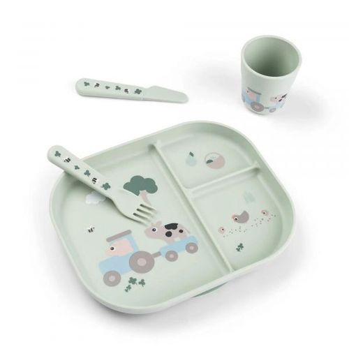 Coffret Repas Avec Ventouse Tiny Farm Vert