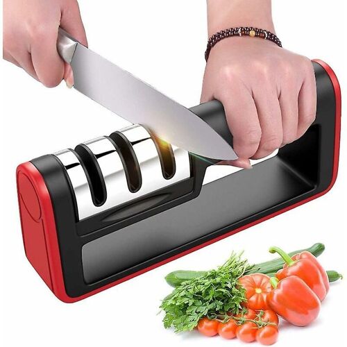 Aiguiseur De Couteaux Manuel, Aiguiseur De Couteaux De Cuisine Professionnel 3 En 1, Base Antidérapante, Conception Ergonomique Pour Couteaux Ménagers De Toutes Tailles