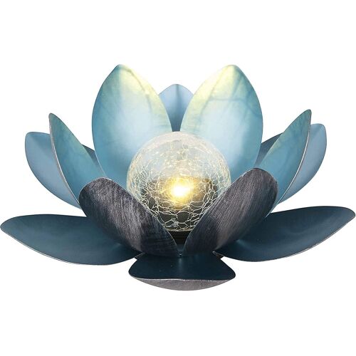 Lampe Solaire Lotus, 27 X 27 X 12 Cm, Métal, Argent/Bleu