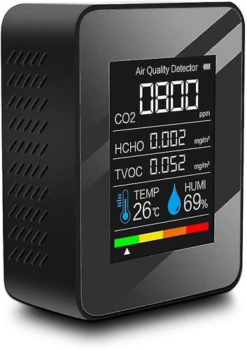 Détecteur de qualité de l'air, testeur multifonctionnel de dioxyde de carbone, CO2, valeur Tvoc Hcho (noir)