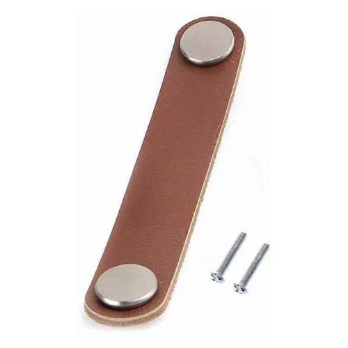 Lot de 6 poignées de meuble en cuir de 96 mm, style moderne, en cuir véritable et alliage d'aluminium, pour tiroir (marron)