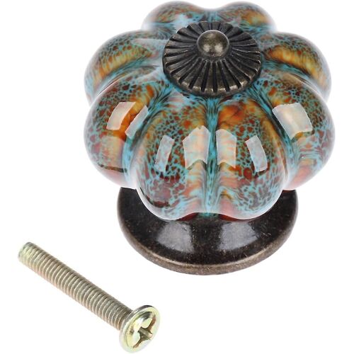 Lot de 10 boutons de tiroir en forme de citrouille, poignées de meuble 3,8 x 4 cm, en céramique, style européen vintage avec imprimé léopard bleu