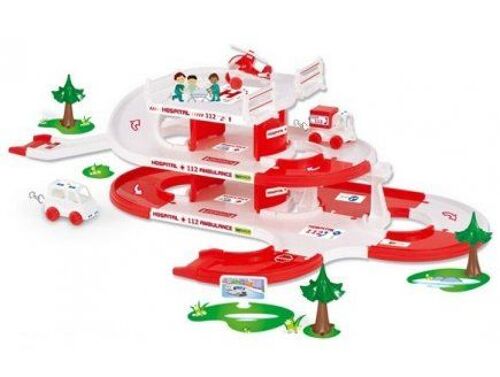 Mon Premier Garage Hopital Avec Parking Et Piste + 2 Vehicules Et 1 Helicoptere - Jouet 1er Age Des 1 An - Jeu Enfant