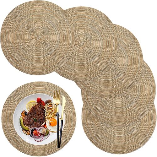 Sets De Table Ronds Tressés En Polypropylène, Lot De 6, Lavables, Résistants À La Chaleur, Antidérapants, 36 Cm, Couleur Café