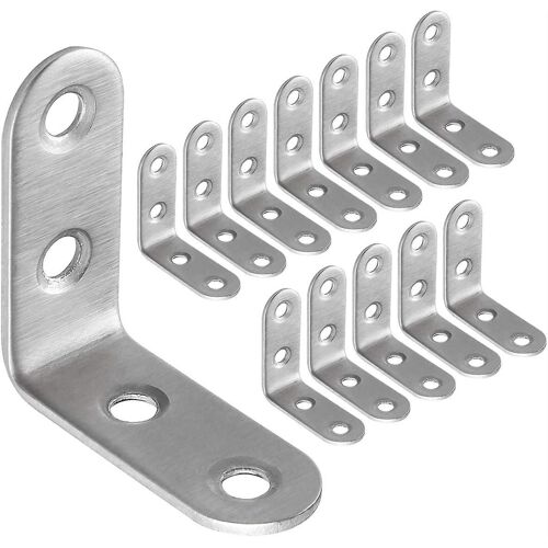 Lot de 50 équerres de fixation en acier inoxydable 40 x 40 mm, pour fixation et réparation de meubles, renforts de joints, argent