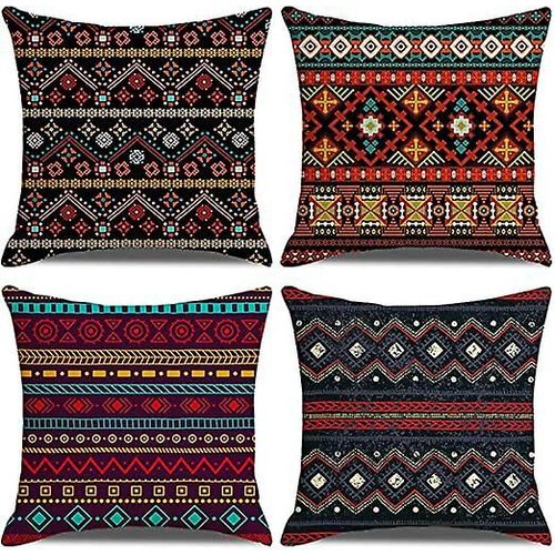 Lot De 4 Housses De Coussin 45 X 45 Cm, Style Ethnique Bohème Rétro, Mandala, En Lin, Décoratives, Pour Canapé, Lit, Chambre, Chaise, Jardin