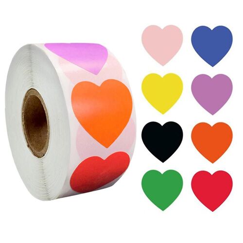 1 Rouleau D'autocollants En Forme De Coeur, Étiquettes De Saint-Valentin, Amour (500 Pièces Pour Chaque Rouleau, 8 Couleurs)