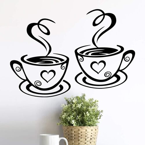 Lot de 2 autocollants muraux en vinyle pour tasse de cuisine, citation d'amour pour pub, décoration de café et de thé, autocollant mural amovible, tasse noire, décoration d'intérieur (A)
