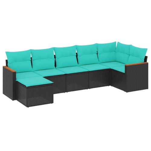 Vidaxl Salon De Jardin 7 Pcs Avec Coussins Noir Résine Tressée
