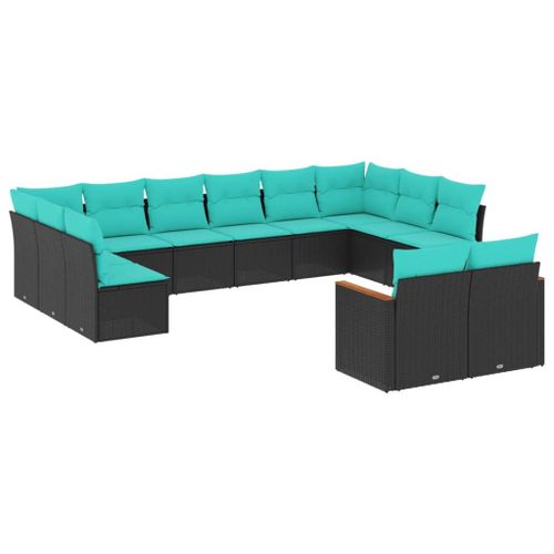 Vidaxl Salon De Jardin Avec Coussins 12 Pcs Noir Résine Tressée