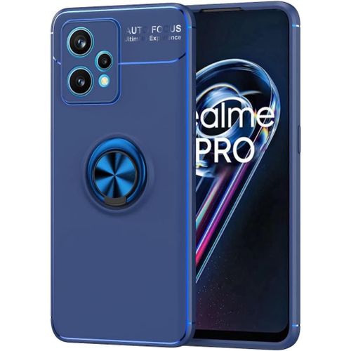Compatible Avec Oppo Realme 9 Pro Coque, 360 Degres Protection Bumper + Verre Trempé, Coque Avec Anneau Support Cover Skin Cases Housse Etui Protector-Bleu