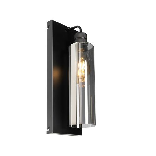 Qazqa Moderne Moderne Wandlamp Zwart Met Smoke Glas - Stavelot Acier /Verre Noir,Gris Oblongue / Luminaire / Lumiere / Éclairage / Intérieur / Salon / Cuisine E27 Max. 1 X 40 Watt