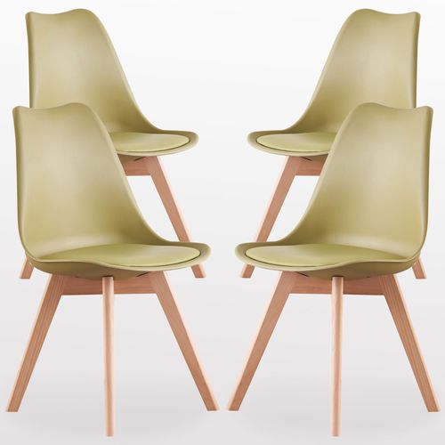 Lot De 4 Chaises Scandinaves Vertes Lorenzo - Assise Rembourrée - Salle À Manger, Cuisine, Chambre
