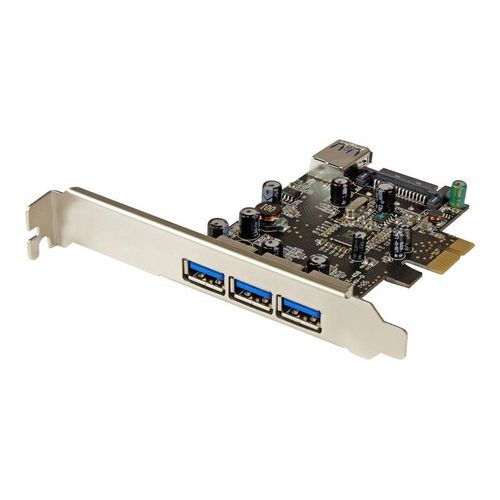 StarTech.com Carte contrôleur PCI Express à 4 ports USB 3.0 - 3 externes 1 interne - Adaptateur PCIe USB avec UASP - Adaptateur USB - PCIe 2.0 profil bas - USB 3.0 x 4 - pour P/N: CFASTRWU3...