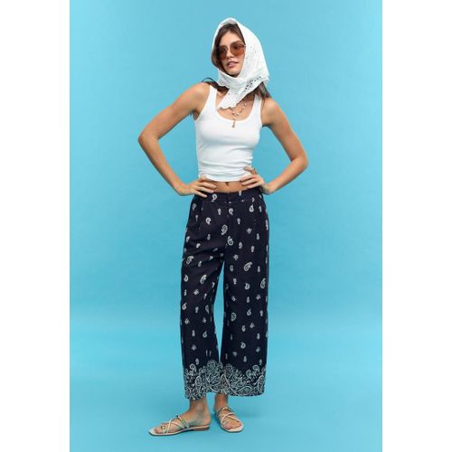 Stradivarius Jupe-Culotte Imprimée En Lin Marine Foncé S