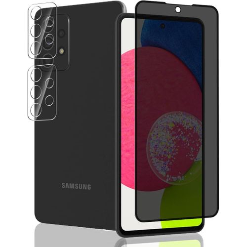 TRAHOO-1 Pièce Verre Trempé Anti Espion pour Samsung Galaxy A52 Protection D'écran + 2 Pièces Protecteur Caméra, Dureté 9H/Anti-Spy, Protège Écran pour Galaxy A52 - Privacy Vitre Trempé