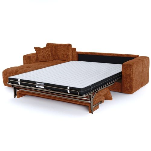 Canapé D'angle Gauche Convertible 5 Places Velours Gaufré Terracotta
