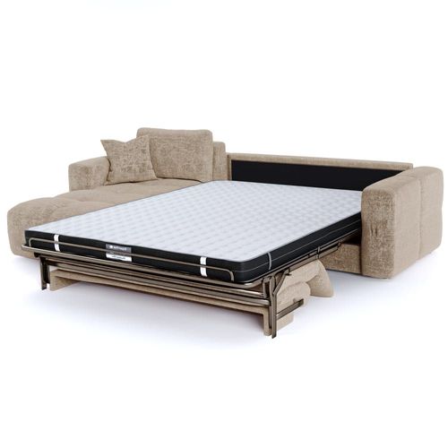 Canapé Angle Gauche Convertible Express 5 Places Velours Gaufré Beige