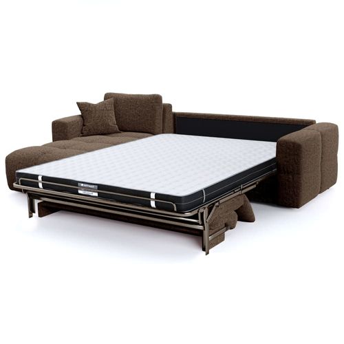 Canapé Angle Gauche Convertible Express 5 Places Velours Texturé Brun