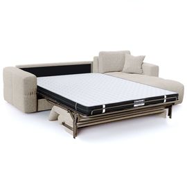 Canapé Angle Droit Convertible Express 5 Places Velours Texturé Beige