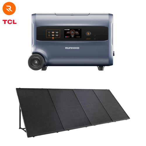 Kit Solaire RUNHOOD ¿ F2400 + 4× PV200 ¿ Station Énergie 2,4 kWh + 800 W Solaire IP68 Plug & Play