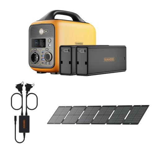 Kit Chantier Léger RUNHOOD ¿ 648 Wh + 100 W Solaire ¿ Énergie Portable pour Petit Outillage