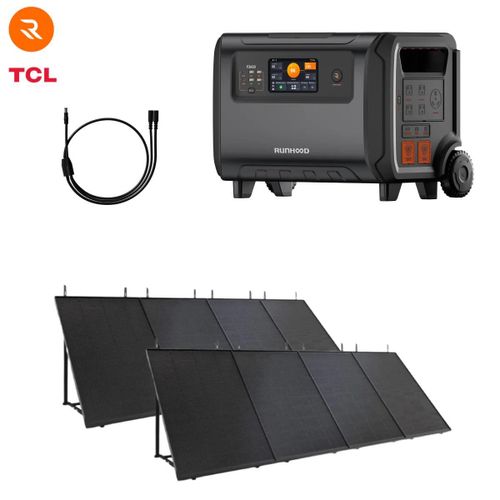 Kit Balcon Solar+ RUNHOOD ¿ 3,6 kWh + 1600 W Solaire ¿ Centrale Énergie Plug & Play Extérieur
