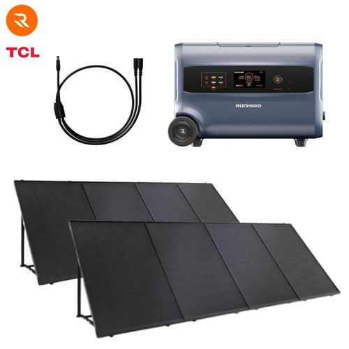 Kit Balcon XL RUNHOOD ¿ 2,4 kWh + 1600 W Solaire IP68 ¿ Énergie Plug & Play Extérieure