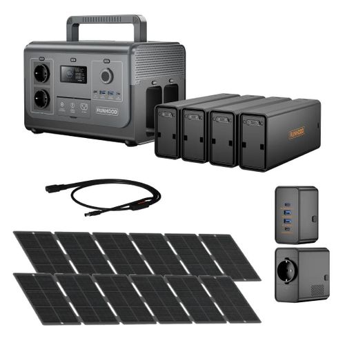 Pack Vanlife 1,2 kW RUNHOOD ¿ 1296 Wh + 400 W Solaire ¿ Énergie Nomade pour Camping-Car & Roadtrip