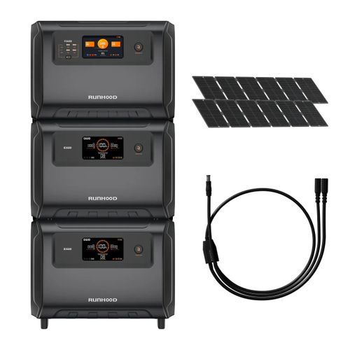 Kit Backup Prolongé Domestique RUNHOOD ¿ F3600 + 2×B3600 + 2×SERI200 ¿ Jusqu¿à 10,8 kWh, Recharge Solaire et Énergie Continue