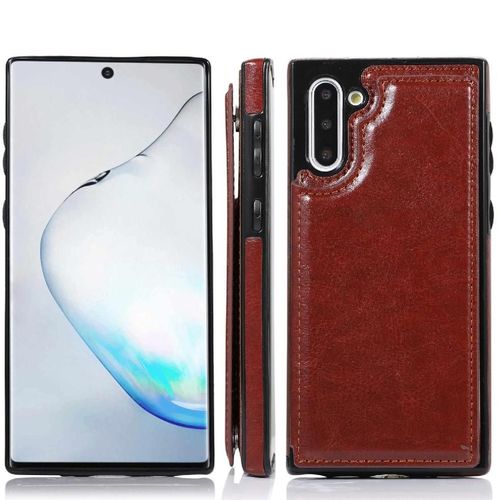 Portefeuille Étui Pour Samsung Galaxy Note10 Fentes Pour Cartes Cuir Pu Fermoir Magnétique Double Avec Titulaire De La Carte Bicelle - Le Brun