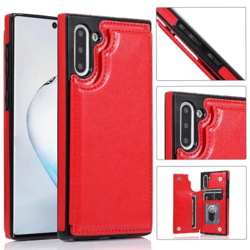 Portefeuille Étui Pour Samsung Galaxy Note10 Fentes Pour Cartes Cuir Pu Fermoir Magnétique Double Avec Titulaire De La Carte Bicelle - Rouge