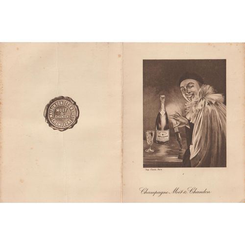Carton Dépliant Du Menu Du Déjeuner Du 22 Mais 1938 - Moet Et Chandon - Croustade Foie Gras Truite Saumonée Hollandaise - Ris De Veau Jardinière.... 120x155 Mm (Menu Tapé À La Machine À Écrire )