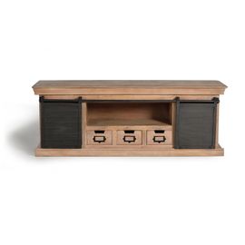 Meuble Tv En Manguier Et Pieds En Métal Naturel Et Gris